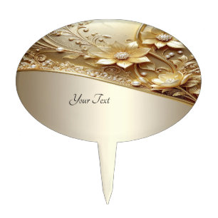Modern Ornate Gold Floral Cake Topper