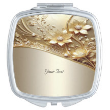 Modern Ornate Gold Floral Compact Mirror