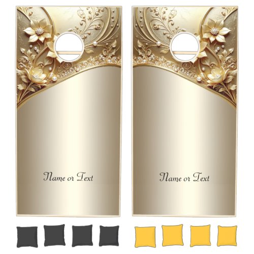 Modern Ornate Gold Floral Cornhole Set