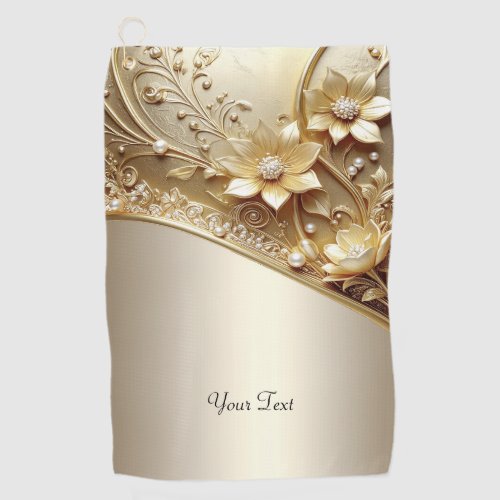 Modern Ornate Gold Floral Golf Towel