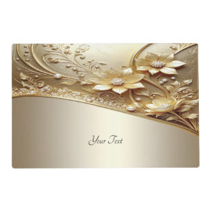 Modern Ornate Gold Floral Laminated Placemat