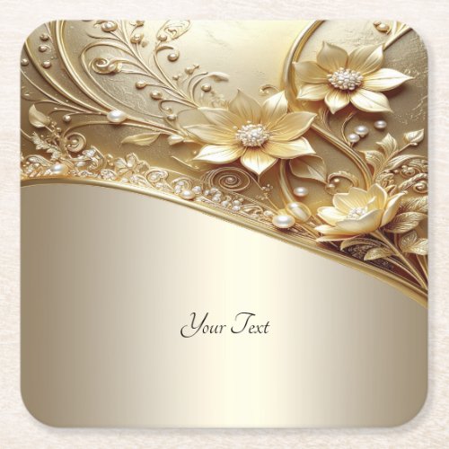 Modern Ornate Gold Floral Paper Coaster