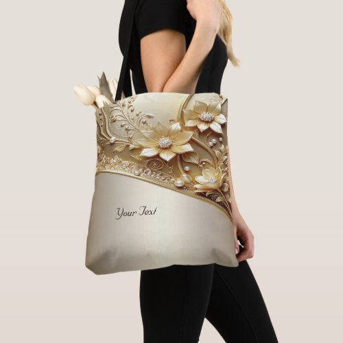Modern Ornate Gold Floral Tote Bag