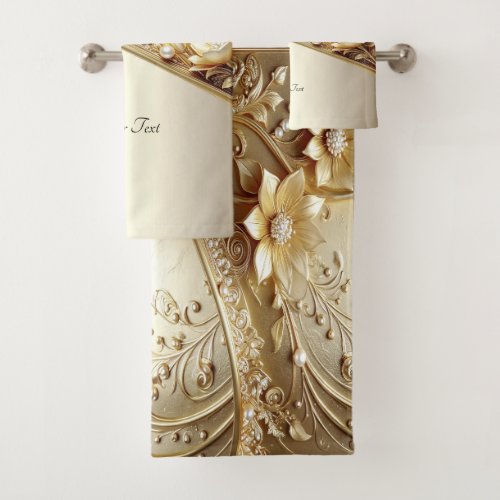 Modern Ornate Gold Floral Towel Set