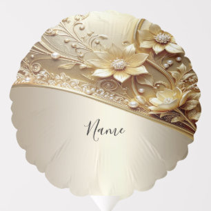 Modern Ornate Gold Floral with Pearls Balloon