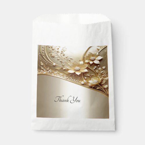 Modern Ornate Gold Floral with Pearls Favor Bag