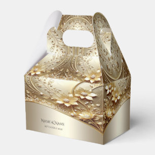 Modern Ornate Gold Floral with Pearls Favor Box