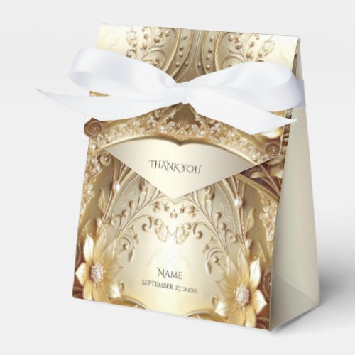 Modern Ornate Gold Floral with Pearls Favor Box