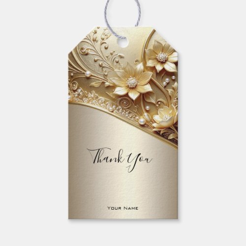 Modern Ornate Gold Floral with Pearls Gift Tag