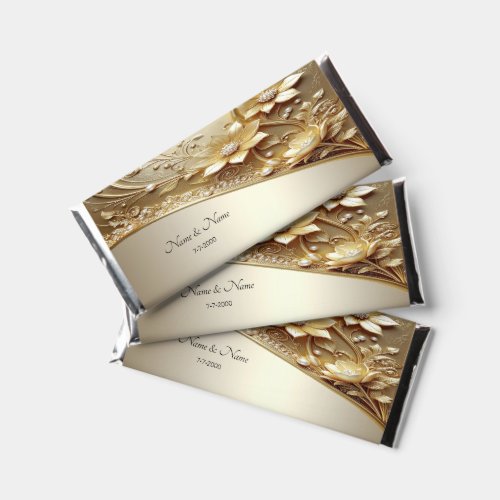 Modern Ornate Gold Floral with Pearls Hershey Bar