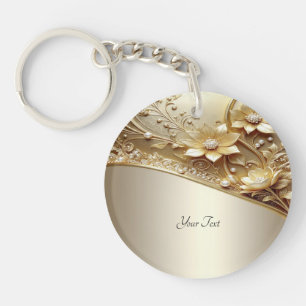 Modern Ornate Gold Floral with Pearls Keychain