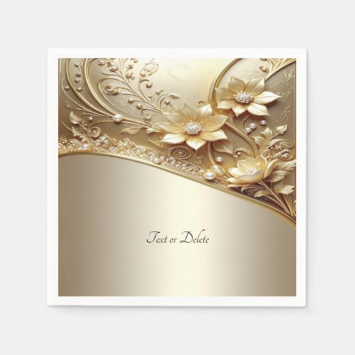 Modern Ornate Gold Floral with Pearls Napkins