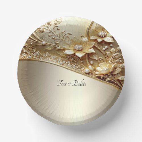 Modern Ornate Gold Floral with Pearls Paper Bowls