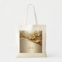 Modern Ornate Gold Floral with Pearls Tote Bag