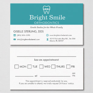 Modern Orthodontist Aqua Blue Appointment Reminder Card