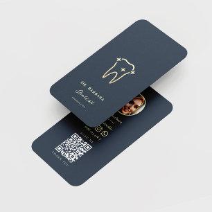 MODERN ORTHODONTIST DENTIST DARK BLUE GOLD BUSINESS CARD