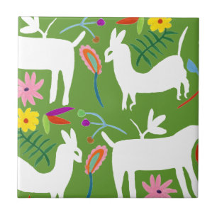 Modern Otomi Design   Llama Donkey Design Ceramic Tile
