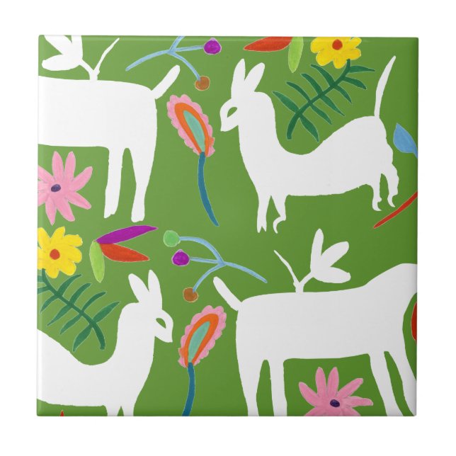 Modern Otomi Design | Llama Donkey Design Ceramic Tile (Front)
