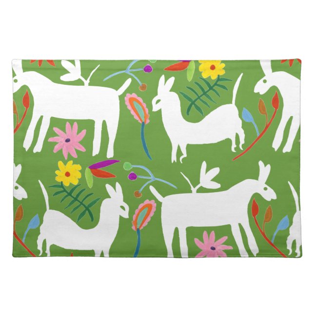 Modern Otomi Design | Llama Donkey Design Cloth Placemat (Front)