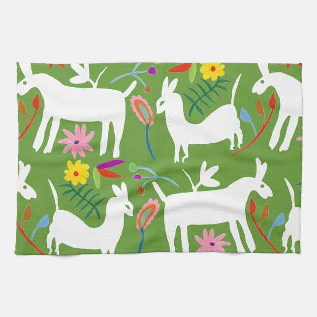 Modern Otomi Design | Llama Donkey Design Kitchen Towel (Horizontal)
