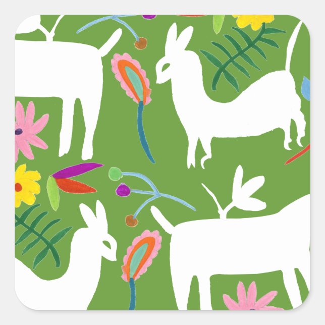 Modern Otomi Design | Llama Donkey Design Square Sticker (Front)