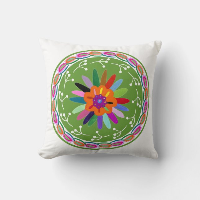 Modern Otomi Design Throw Pillow (Front)