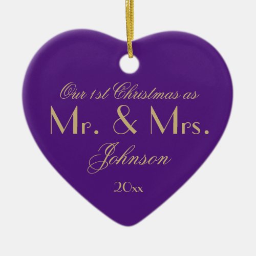 Modern Our 1st Christmas As Mr  Mrs Cute Purple Ceramic Ornament