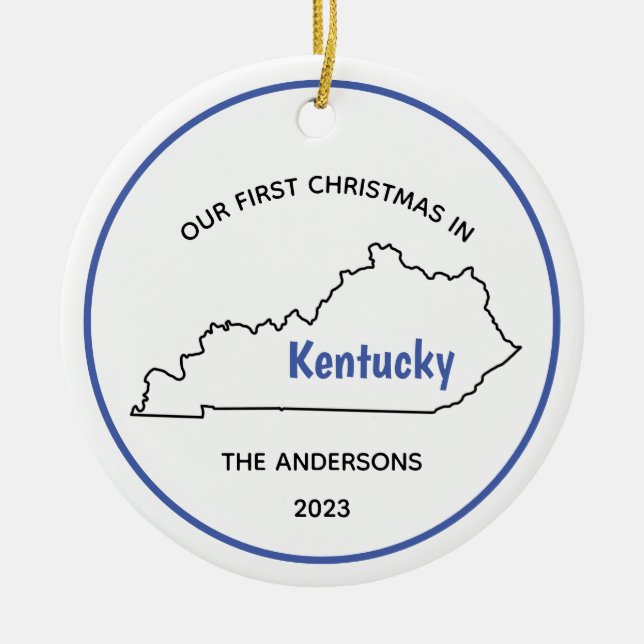 Modern Our 1st Christmas in Kentucky Ceramic Ornament (Front)