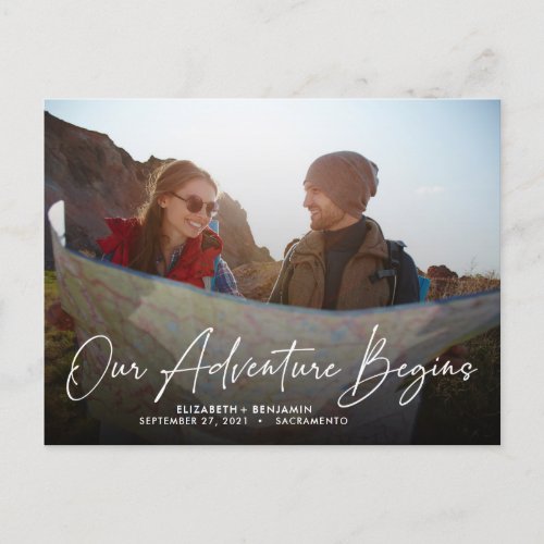 Modern Our Adventure Begins Photo Save The Date Postcard