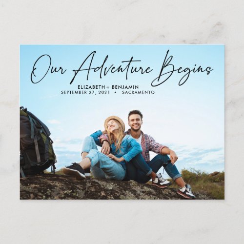 Modern Our Adventure Begins Photo Save The Date Postcard