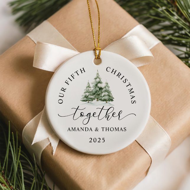 Modern Our Christmas Together Couples Anniversary Ceramic Ornament (Creator Uploaded)