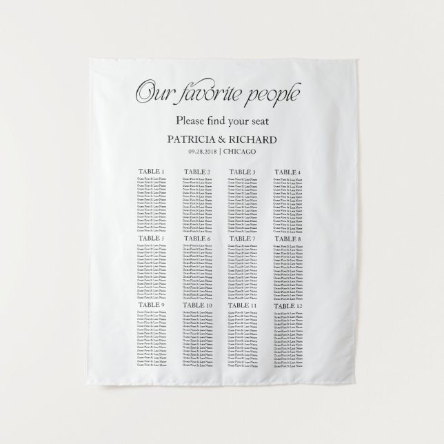 Modern "Our Favorite People" Wedding Seating Chart Tapestry (Front)