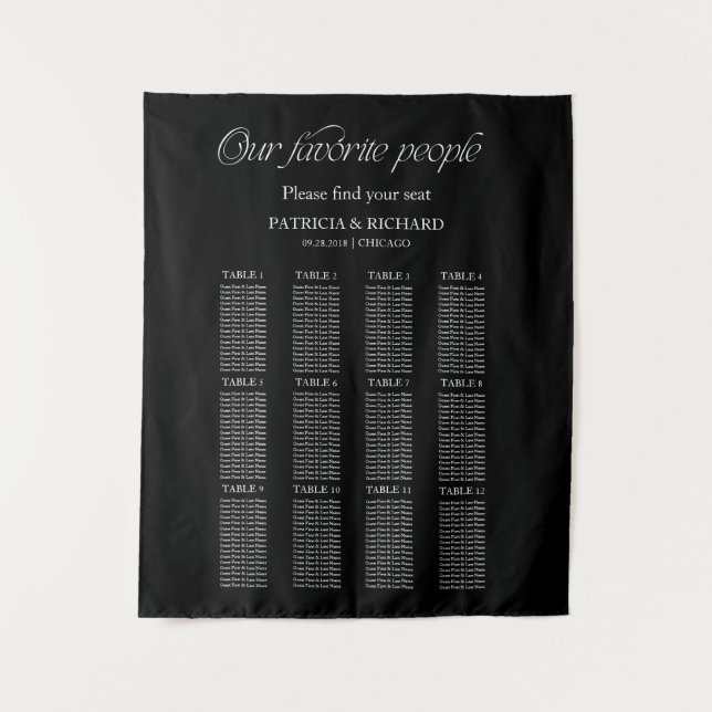 Modern "Our Favorite People" Wedding Seating Chart Tapestry (Front)