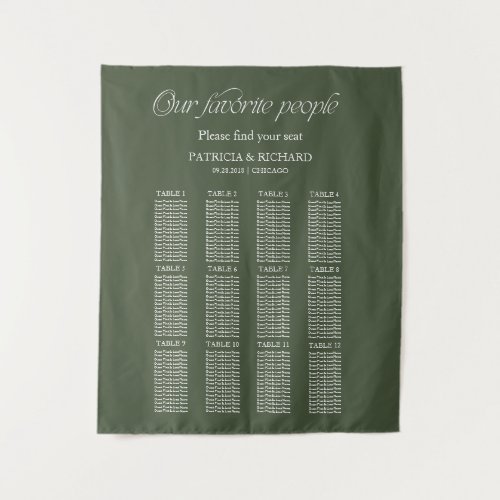 Modern "Our Favorite People" Wedding Seating Chart Tapestry