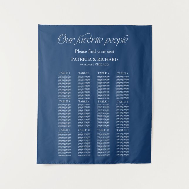 Modern "Our Favorite People" Wedding Seating Chart Tapestry (Front)