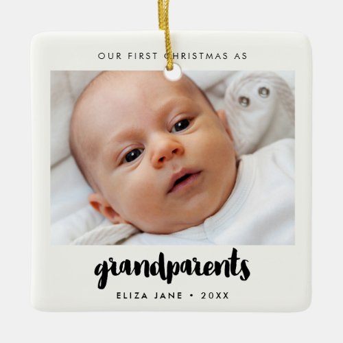 Modern Our First Christmas as grandparents Ceramic Ornament