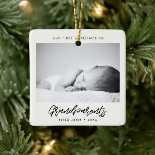 Modern Our First Christmas as grandparents photo Ceramic Ornament