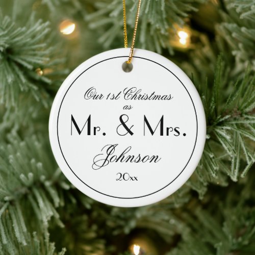 Modern Our First Christmas As Mr  Mrs Cute White Ceramic Ornament