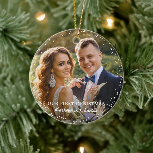 Modern Our First Christmas As Mr &amp; Mrs Floral Ceramic Ornament