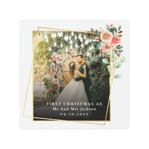 Modern Our First Christmas As Mr & Mrs Floral  Metal Print