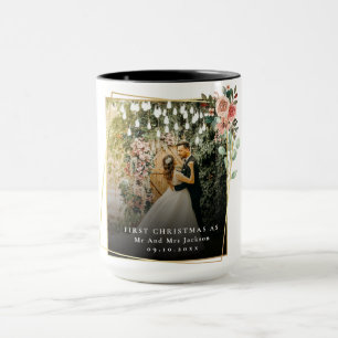 Modern Our First Christmas As Mr & Mrs Floral  Mug