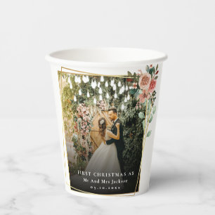 Modern Our First Christmas As Mr & Mrs Floral Paper Cups