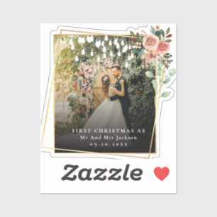 Modern Our First Christmas As Mr & Mrs Floral  Sticker