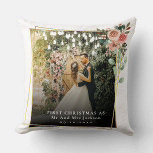 Modern Our First Christmas As Mr & Mrs Floral  Throw Pillow