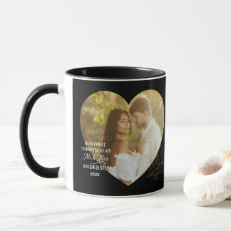 Modern Our First Christmas as Mr & Mrs Heart Photo Mug
