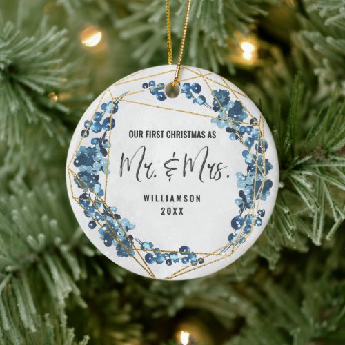 Modern Our First Christmas As Mr  Mrs Photo Ceramic Ornament