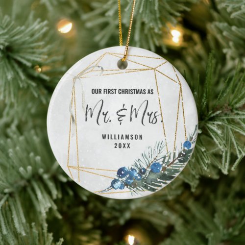 Modern Our First Christmas As Mr  Mrs Photo Ceramic Ornament