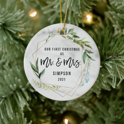 Modern Our First Christmas As Mr & Mrs Photo Ceramic Ornament