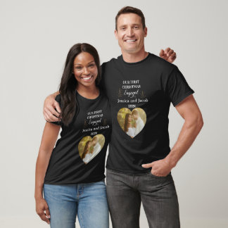 Modern Our First Christmas Engaged Heart Photo T-Shirt
