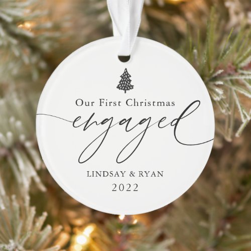 Modern Our First Christmas Engaged Photo Ornament